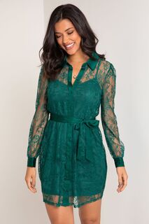 Кружевное платье-рубашка Clara с длинными рукавами Pour Moi, зеленый