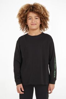 Светящаяся в темноте черная детская футболка с длинными рукавами Calvin Klein, черный