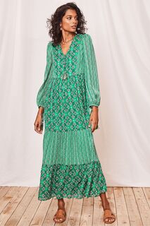 Зеленое платье макси Esme с бахромой Mint Velvet, зеленый