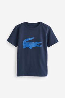 Синяя футболка с контрастным логотипом Lacoste, синий