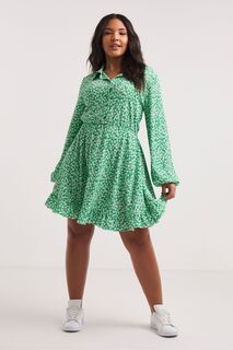 Зеленое платье-рубашка с мелким принтом и вафельной фактурой Simply Be, зеленый