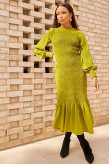 Плиссированное платье макси Длинные рукава Chi Chi London, зеленый