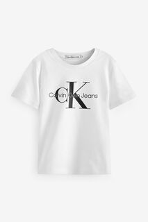 Белая футболка для мальчика с логотипом-монограммой Calvin Klein Jeans, белый