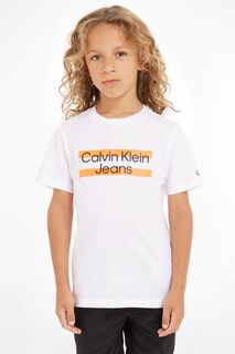 Белая футболка макси в стиле колор-блок с логотипом для мальчика Calvin Klein Jeans, белый