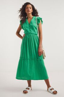 Зеленое платье миди из сирсакера на резинке JD Williams, зеленый