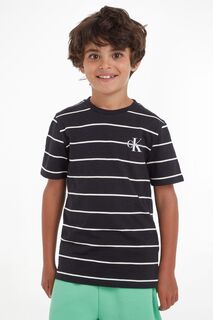 Черная футболка для мальчика с полосатым рисунком Calvin Klein Jeans, черный