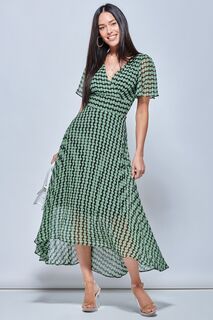 Зеленое плиссированное платье-макси с V-образным вырезом Jolie Moi, зеленый