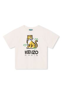 Белая детская футболка Kenzo с логотипом в виде тигра Kenzo, бежевый