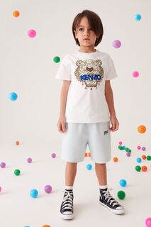 Белая детская футболка KENZO с тигровым принтом и логотипом Kenzo, белый