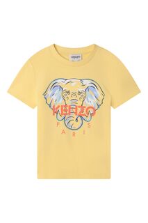 Желтая детская футболка KENZO с принтом в виде слона и логотипом Kenzo, желтый