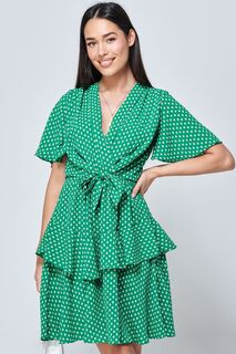 Зеленое тканевое мини-платье Priscila с завязкой на талии Jolie Moi, зеленый