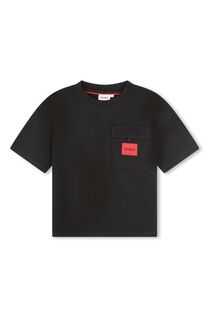 Черная футболка с накладным карманом и логотипом HUGO, черный