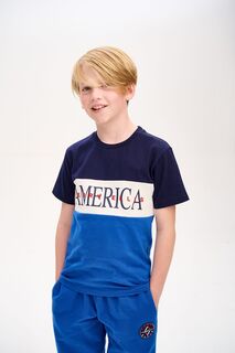 Темно-синяя футболка с принтом Perry Ellis America, синий