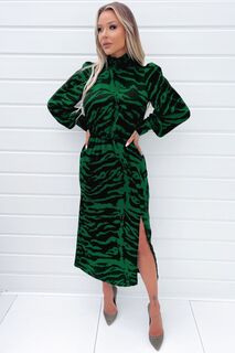 Зеленое платье миди Animal Animal с длинными рукавами и высоким вырезом AX Paris, зеленый