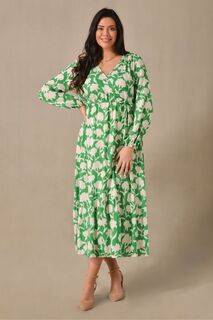 Зеленое платье макси Curve цветочным узором и завязками Live Unlimited, зеленый