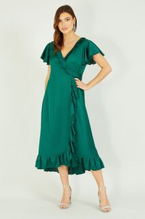 Атласное платье миди Yumi, зеленый