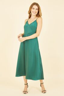 Атласное платье миди на бретелях Yumi, зеленый