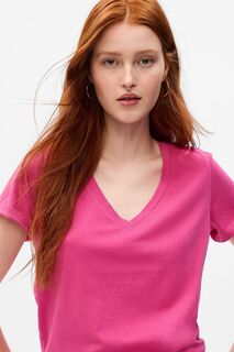 Винтажная футболка из органического хлопка с короткими рукавами и V-образным вырезом Gap, розовый