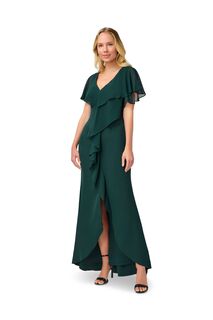 Зелёное креповое платье из шифона Adrianna Papell, зеленый