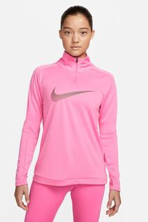 Топ Dri-FIT Zwoosh с короткой молнией Длинные рукава Nike, розовый