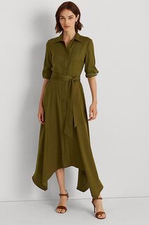Зеленое платье-рубашка миди цвета хаки Reynna со складками Lauren Ralph Lauren, зеленый