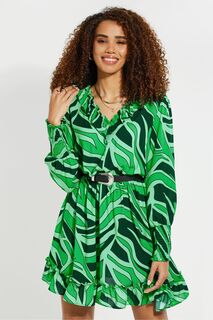 Мини-платье с поясом и рюшами Threadbare, зеленый
