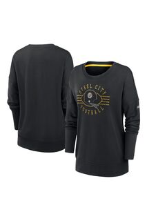 Женский свитшот Fanatics Pittsburgh Steelers Historic Dri Fit с заниженной линией плеч и круглым вырезом Nike Nike, черный