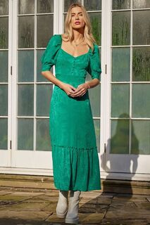 Зеленое жаккардовое платье миди с объемными рукавами и пуговицами Another Sunday, зеленый