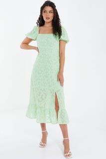 Жаккардовое платье миди с объемными рукавами Quiz, зеленый