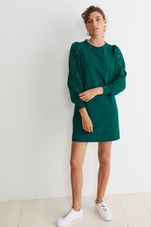 Зеленое мини-платье с вышитыми рукавами Oliver Bonas, зеленый