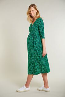 Зеленое платье из натурального хлопка с леопардовым принтом из коллекции для беременных и кормящих женщин Frugi, зеленый