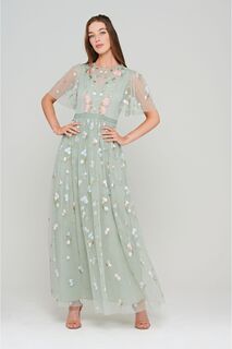 Зеленое платье макси с рюшами и вышивкой Frock and Frill, зеленый