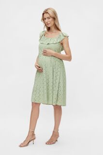 Летнее платье миди для беременных с английской вышивкой и рюшами Mamalicious, зеленый Mama.Licious