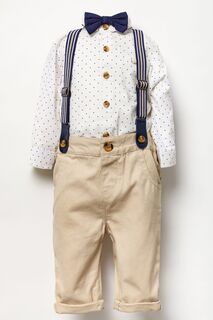 Детский комплект из трех предметов боди рубашка галстук-бабочка брюки и подтяжки Little Gent