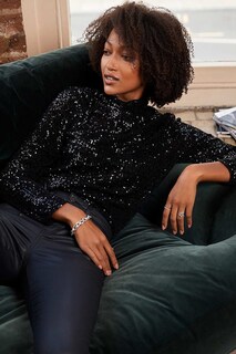 Черная блузка с длинными рукавами и пайетками Mint Velvet, черный