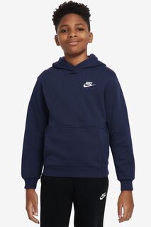 Флисовый пуловер Club с капюшоном Nike, синий
