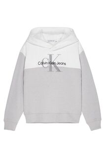 Серое худи с монограммой в стиле колор-блок для мальчиков Calvin Klein, серый