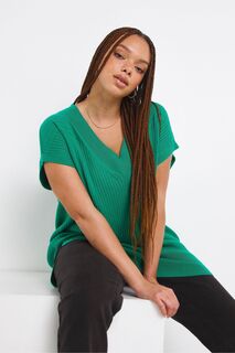 Зеленая футболка без рукавов в рубчик с V-образным вырезом Simply Be, зеленый