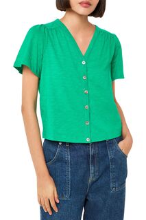 Зеленая футболка Maeve с V-образным вырезом и пуговицами спереди Whistles, зеленый