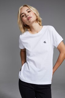 Белая футболка приталенного кроя с вышивкой Джинсы Calvin Klein, белый