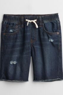 Джинсовые шорты без застежки с потертостями Gap, синий