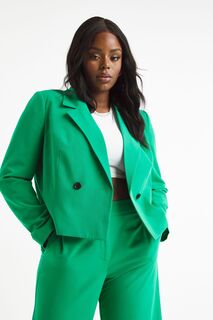 Двубортный пиджак лесно-зеленого цвета короткого кроя Simply Be, зеленый