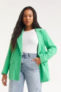 Зелёный двубортный льняной пиджак Simply Be, зеленый