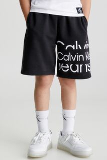 Черные спортивные шорты для мальчиков с рельефным логотипом Calvin Klein Jeans, черный