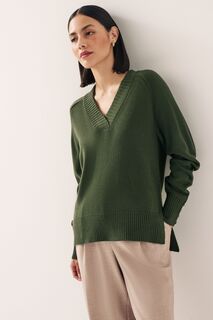 Уютный свитер с V-образным вырезом Next, зеленый