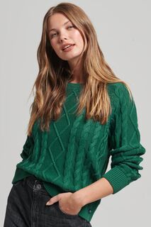 Винтажный свитер из хлопкового жгута вязки Superdry, зеленый