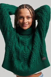Винтажный свитер косой вязки с водолазкой Superdry, зеленый