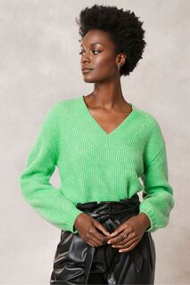 Зеленый свитер на толстой подошве и V-образным вырезом Mint Velvet, зеленый