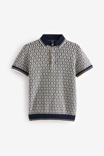 Трикотажная рубашка-поло с короткими рукавами и геометрическим узором Next, синий