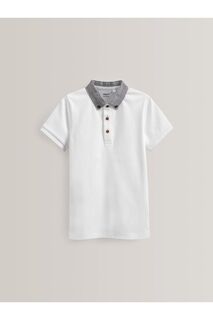 Рубашка-поло с короткими рукавами и клетчатым воротником Next, белый